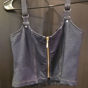 Guess Navy Blue Crop Top with Gold Zipper